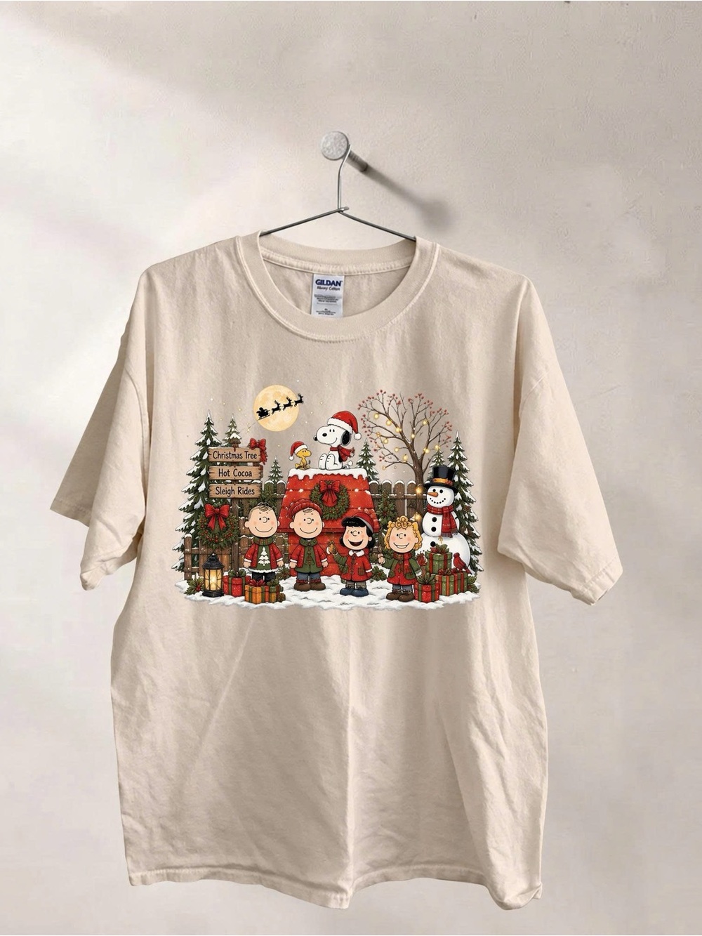 Gildan Cream Peanuts Christmas Graphic Tee - Xmas Gift